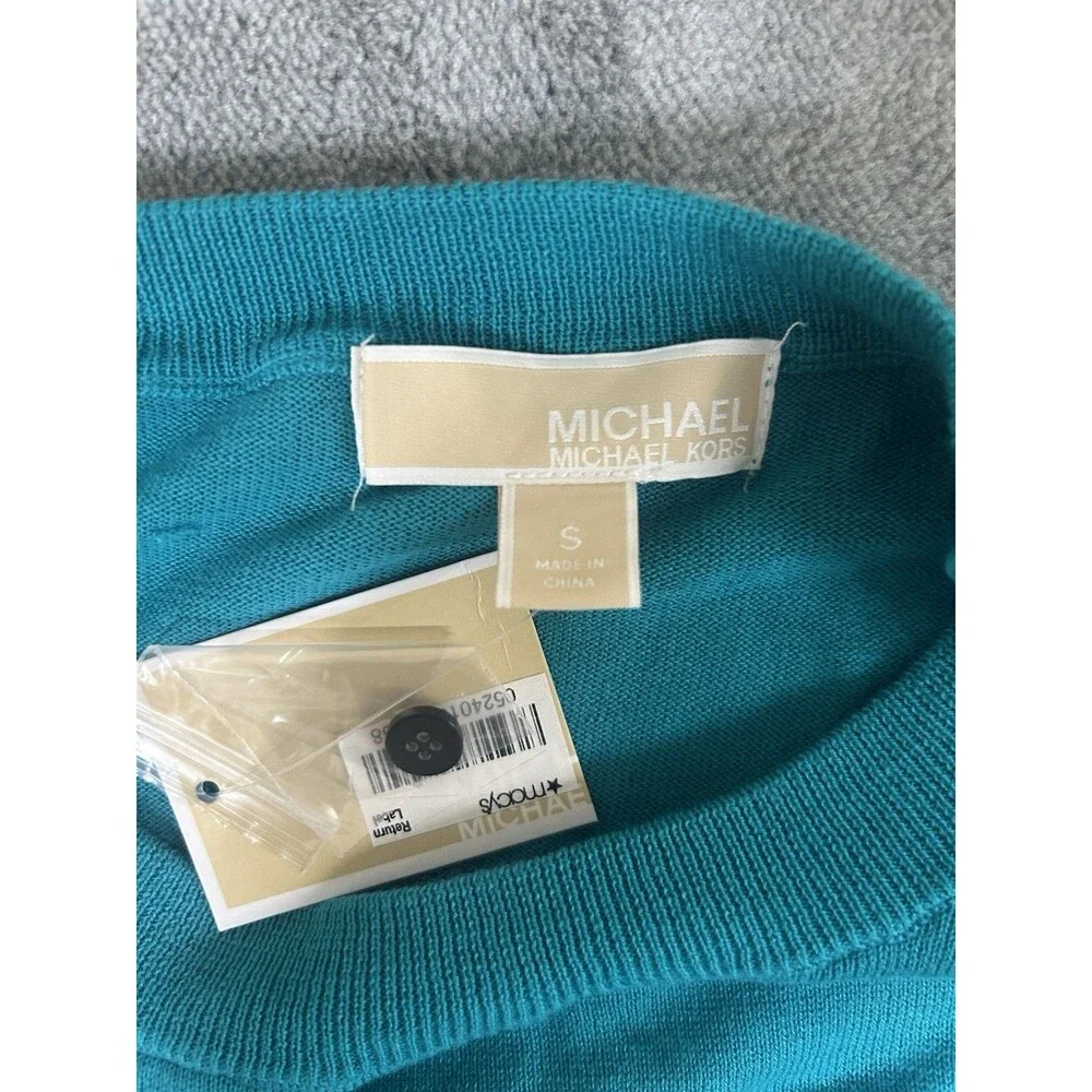 Michael Kors Womens Top Lt Sweater Small Turquoise Leopard PrInt NEW  FR SHP 087